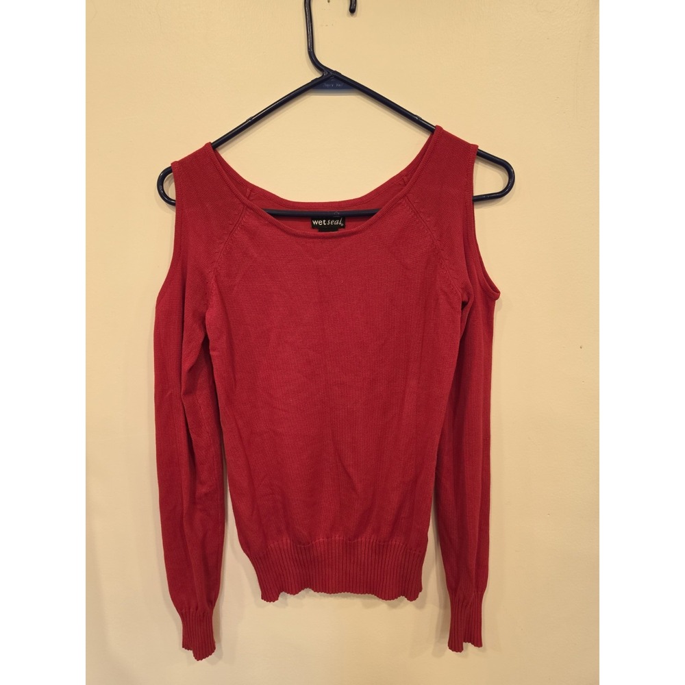 Y2K Wet Seal Cherry Red Cold Shoulder Sweater Women's Medium Glam Going Out
